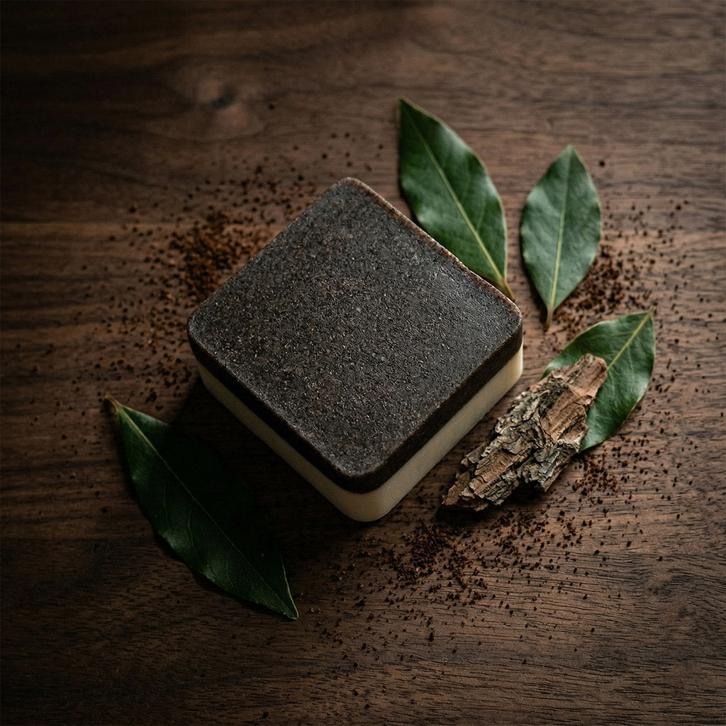 Cedar & Bay Leaf Coffee Soap — 2-in-1 Exfoliating Bar